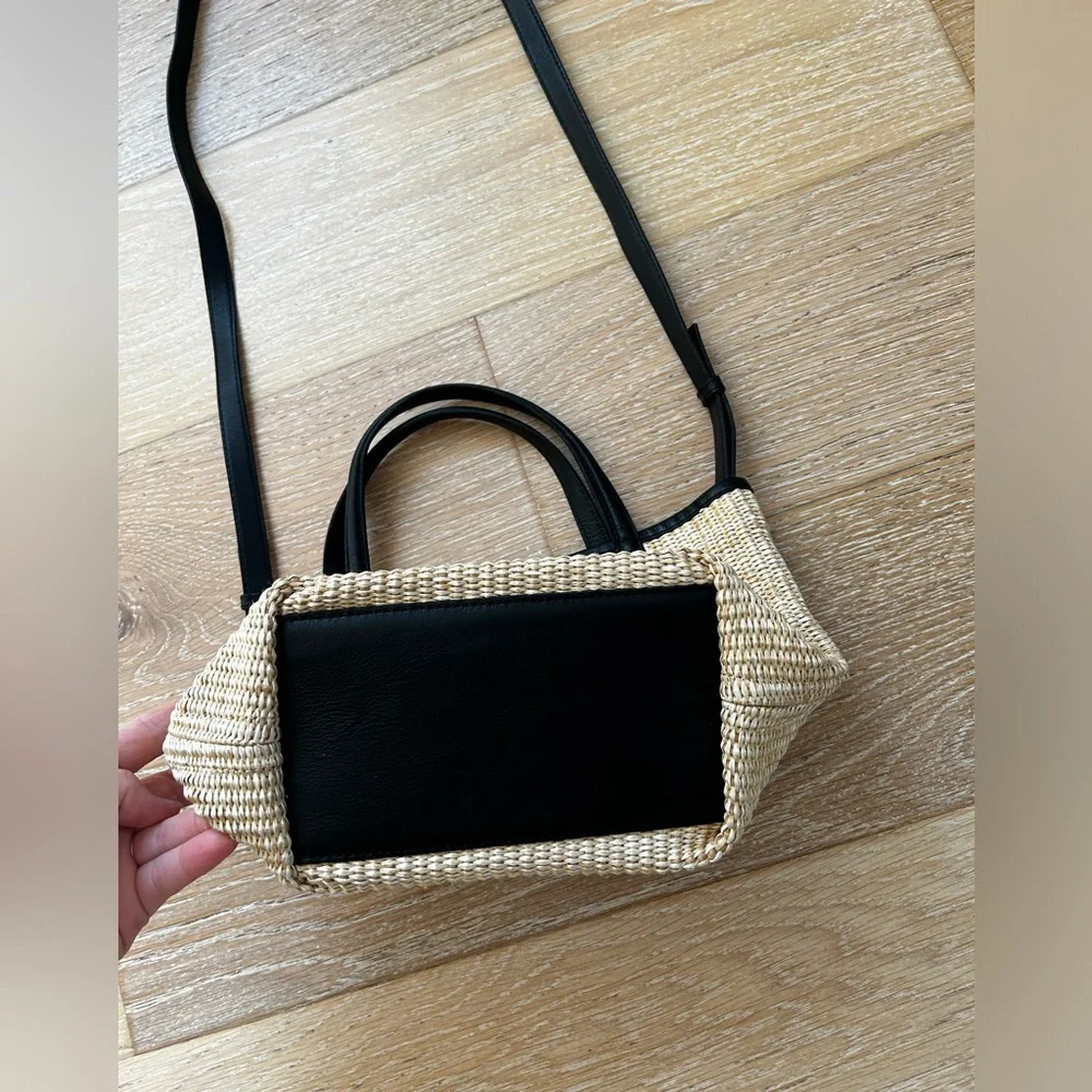 Madewell Straw Tote with Black Leather Trim